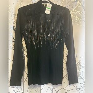 Black Ribbed Sequin Embellished Women's Sweater by INC -international concepts.